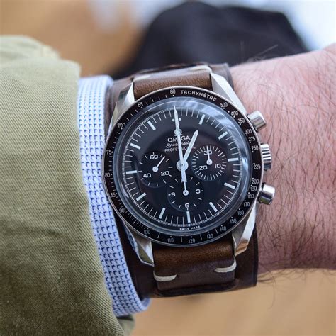 omega speedmaster moonwatch brown leather strap|Omega Speedmaster 18mm rubber strap.